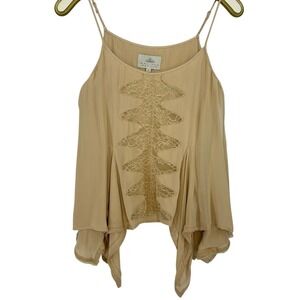Madison Marcus Lace Cami Top XS Beige Silk Boho Fairy Glam Feminine Whimsical